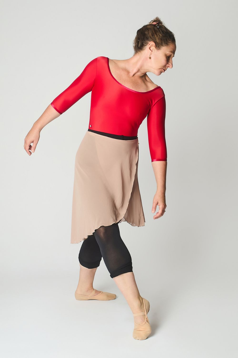 Women's Barcelona Half Sleeve Leotard - Red with velvet trim