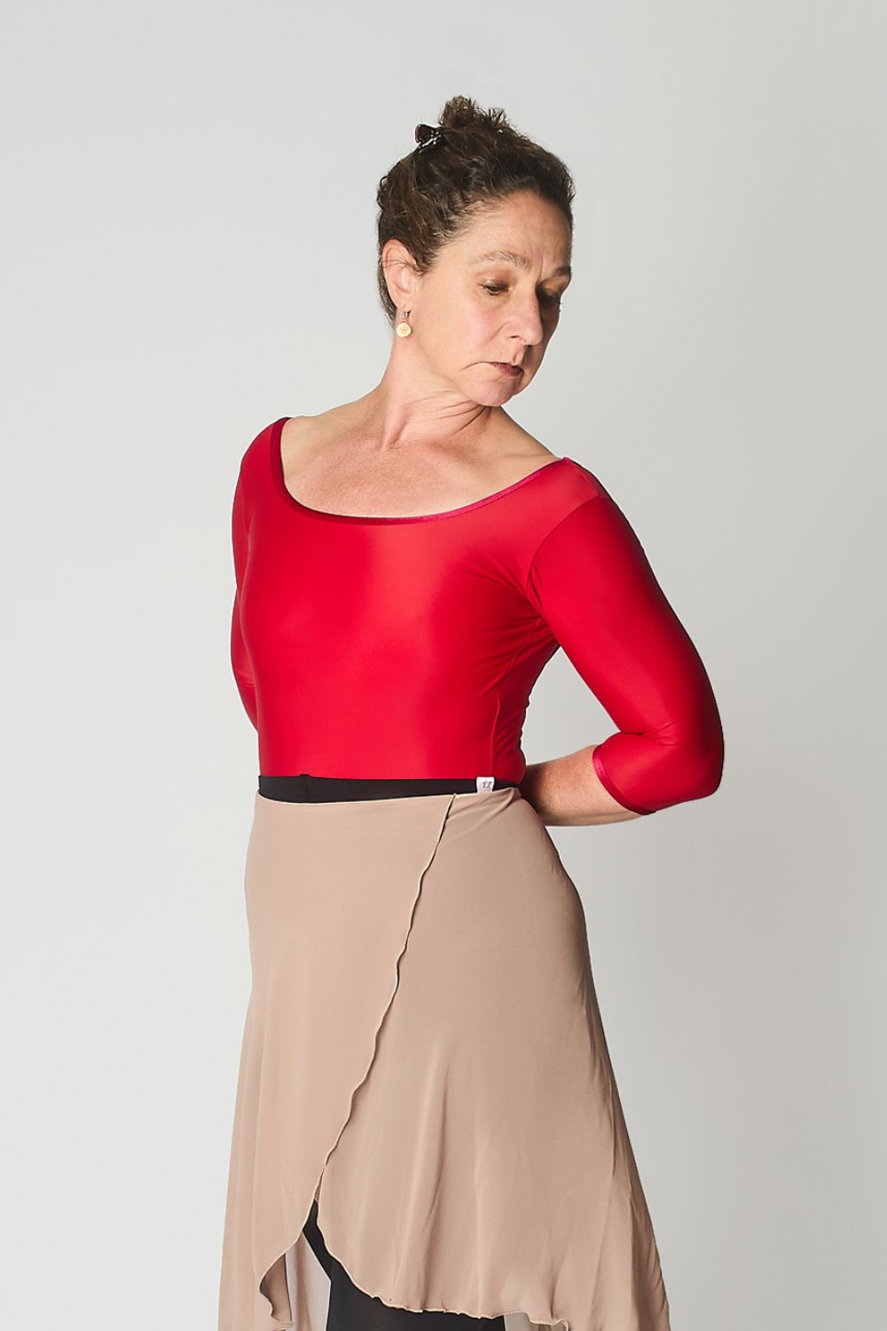 Women's Barcelona Half Sleeve Leotard - Red with velvet trim