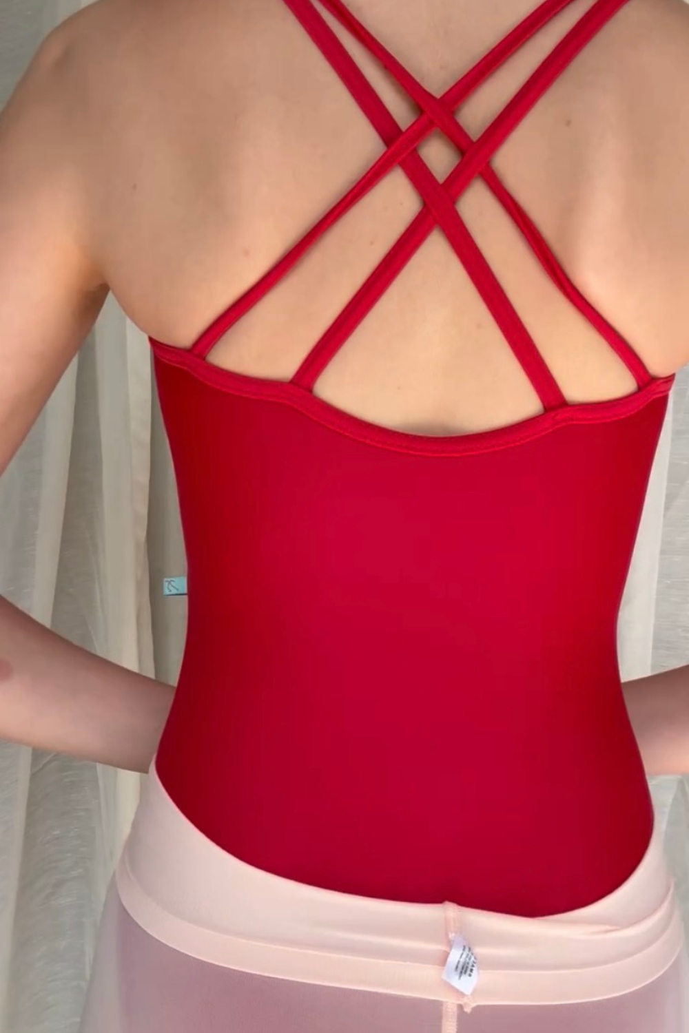 ballet leotard with double straps back view in red