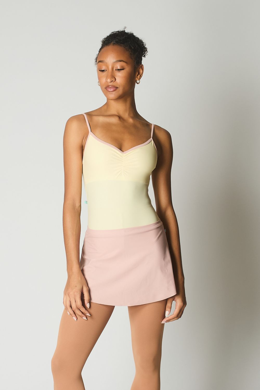 Women's Haina Camisole Leotard - Buttermilk yellow with oyster pink straps