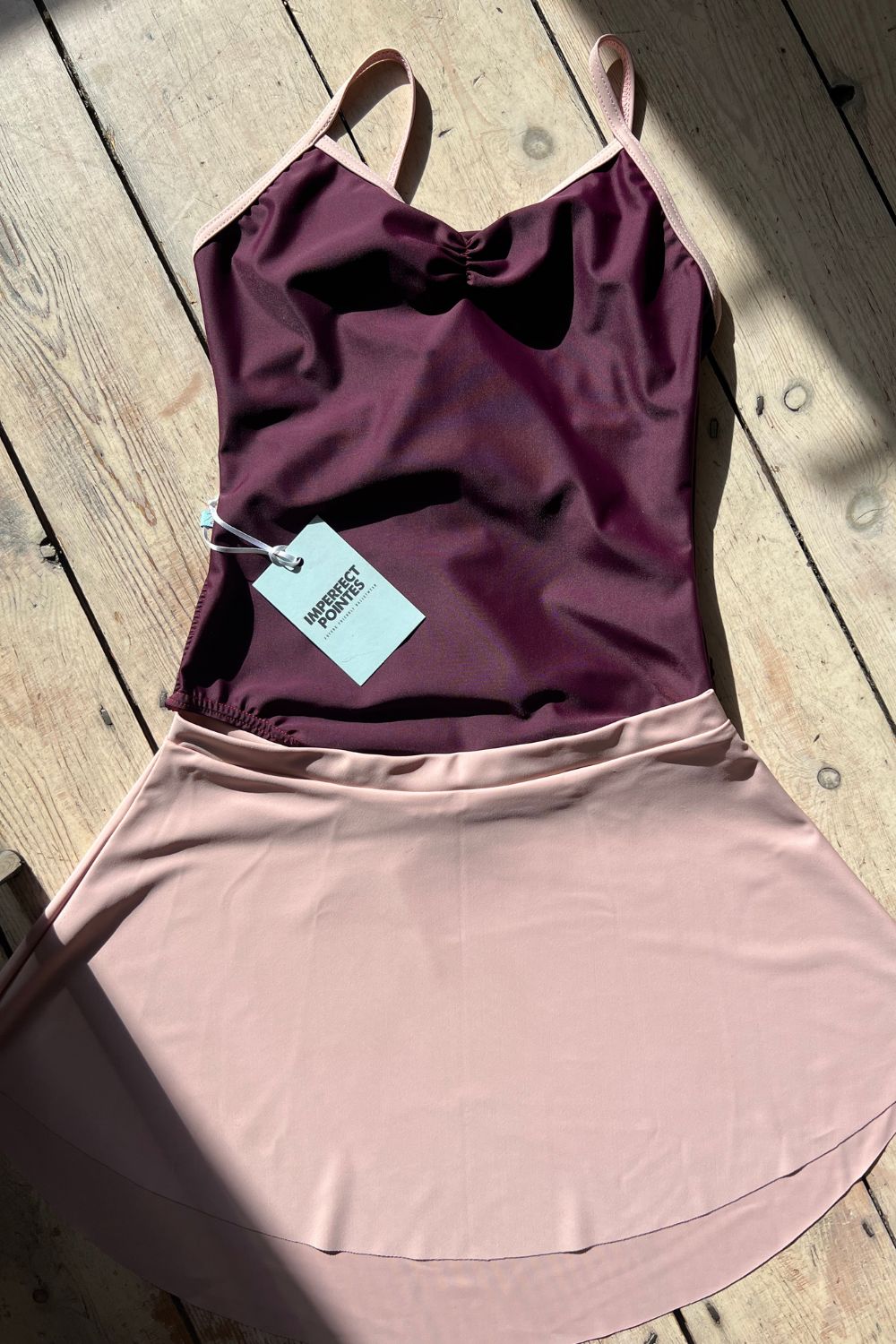 Women's Haina Camisole Leotard - Cherry Noir with oyster straps