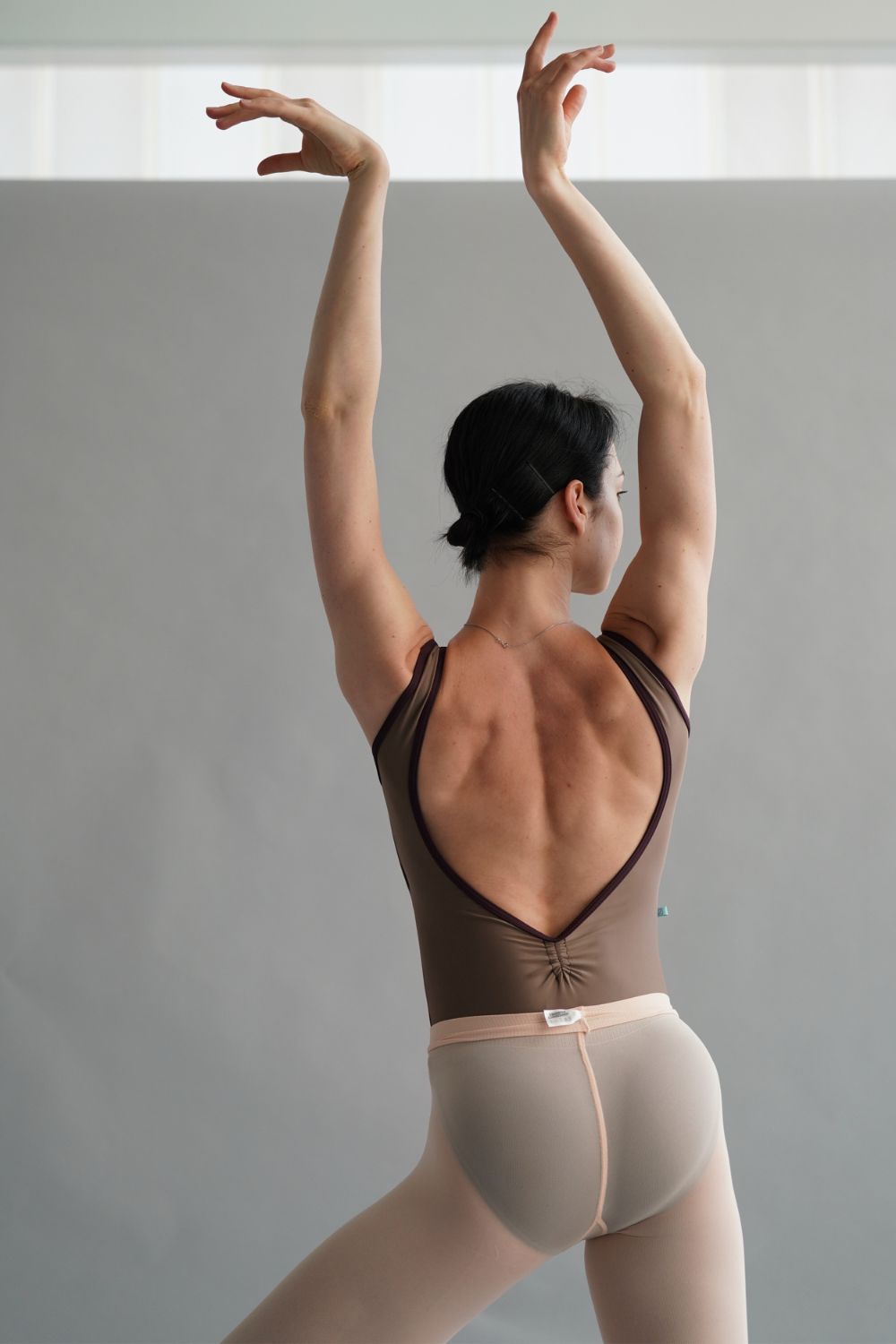 Mersey Sleeveless Boatneck Leotard - Mocha with Cherry Noir trim