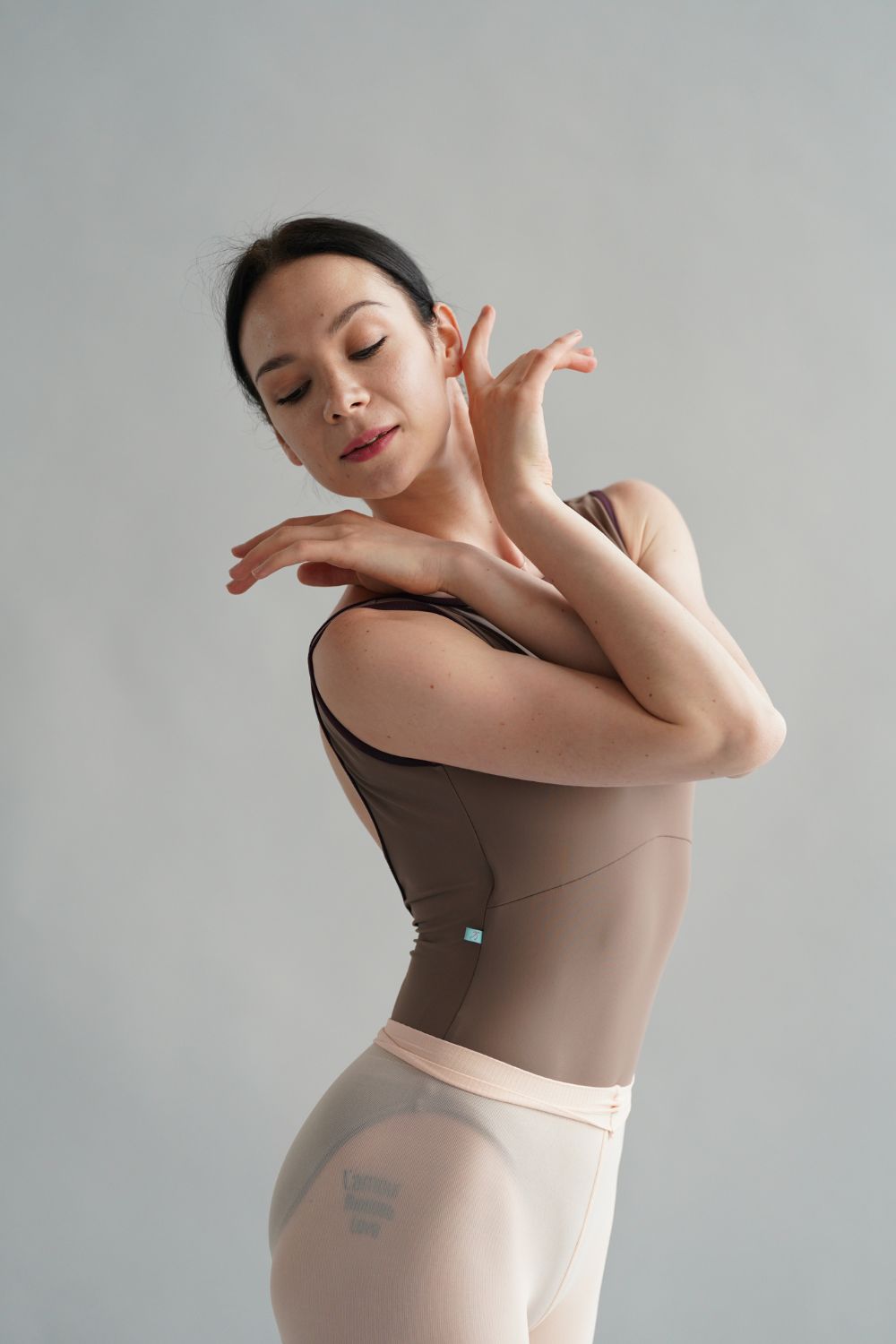 Mersey Sleeveless Boatneck Leotard - Mocha with Cherry Noir trim