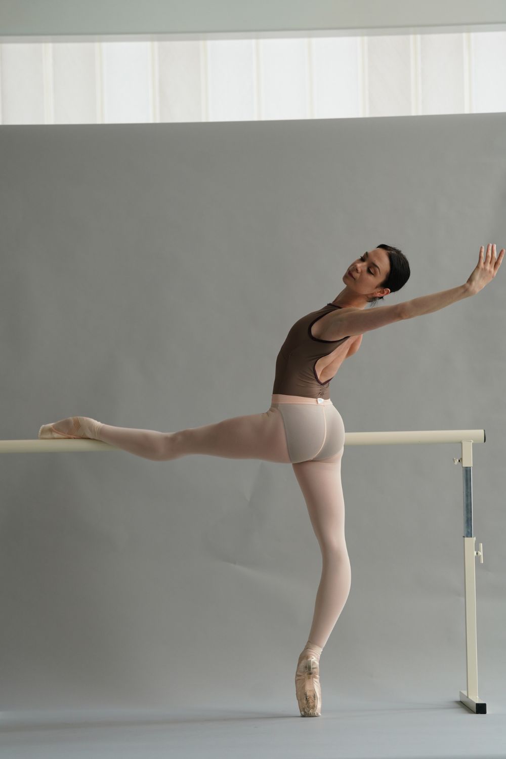 Mersey Sleeveless Boatneck Leotard - Mocha with Cherry Noir trim