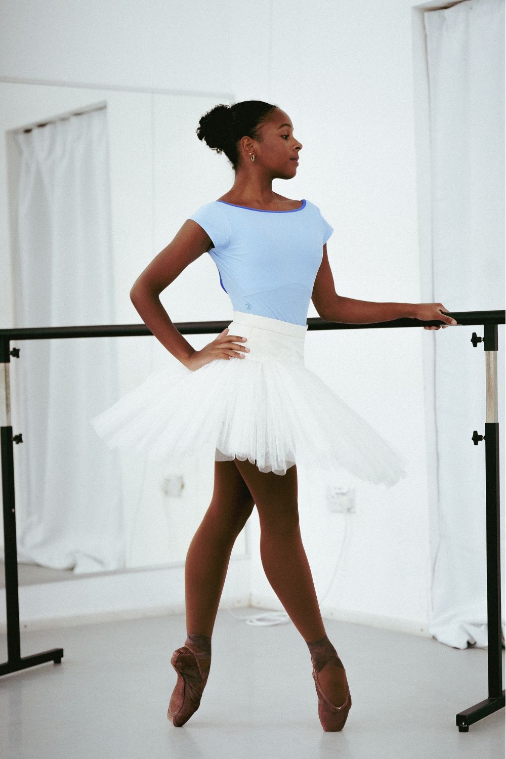 Women's Mersey Cap Sleeve Leotard - River Blue with Royal Blue trim