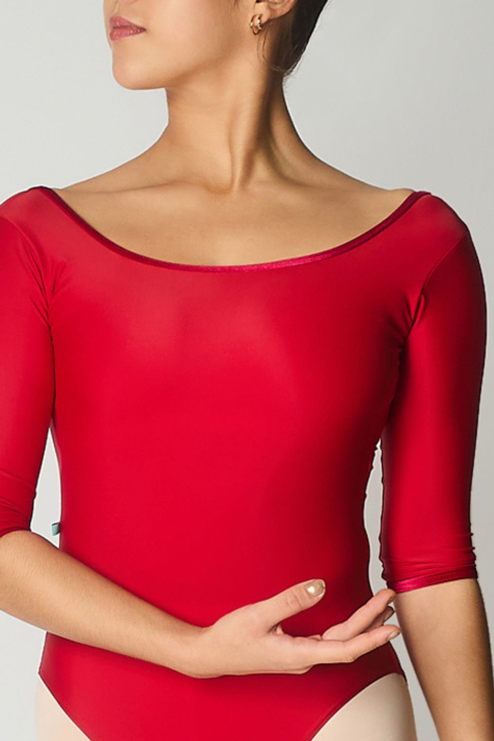 Women's Barcelona Half Sleeve Leotard - Red with velvet trim