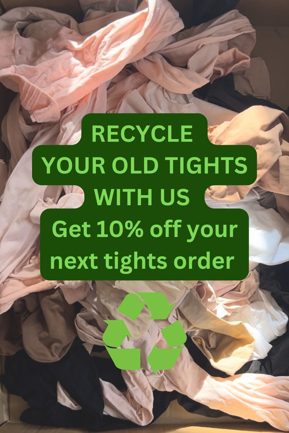 image of a pile of used ballet tights for recycling through imperfect pointes recycling scheme