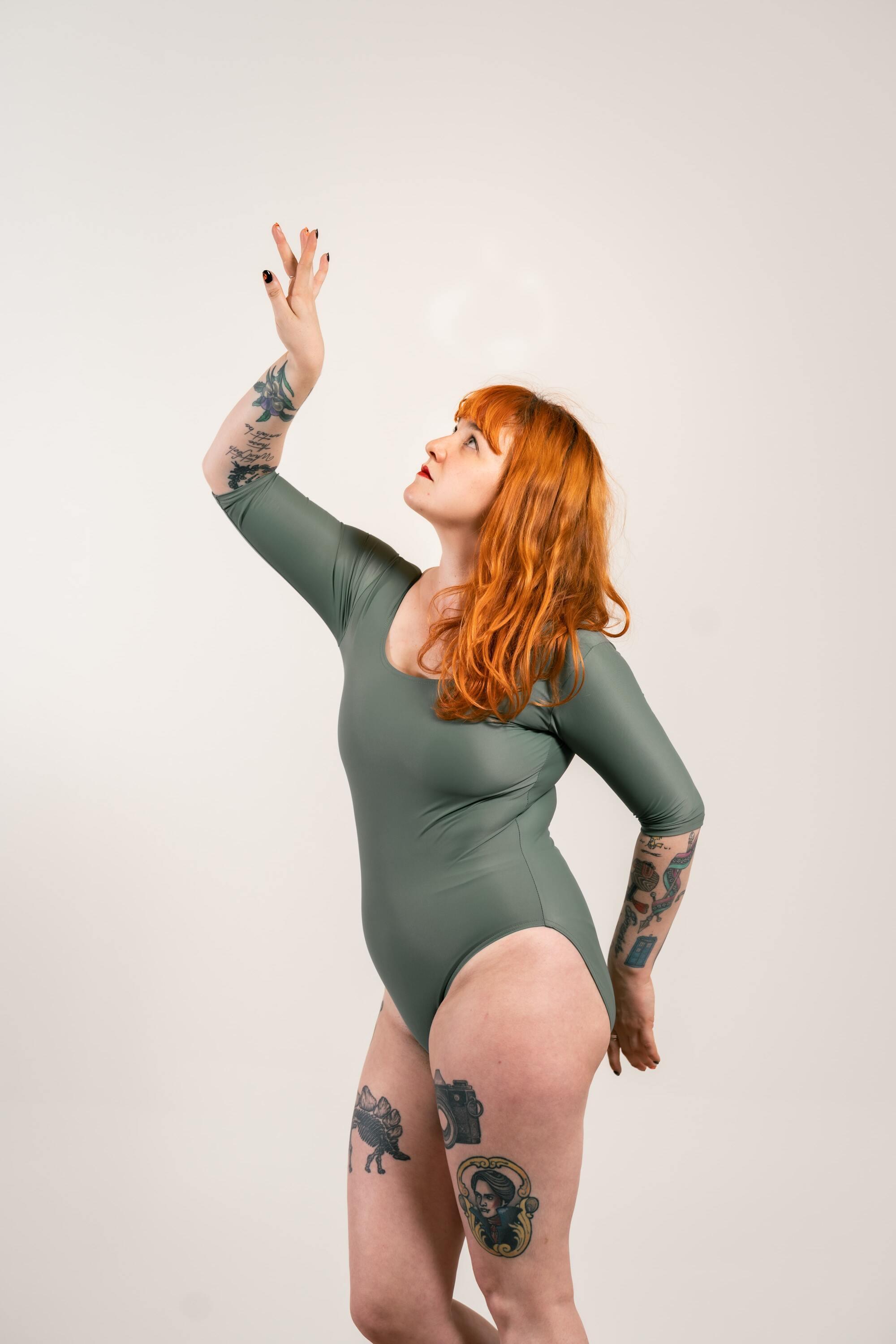 Women's Half Sleeve Ballet Leotard Army Green Sustainable Imperfect Pointes Barcelona