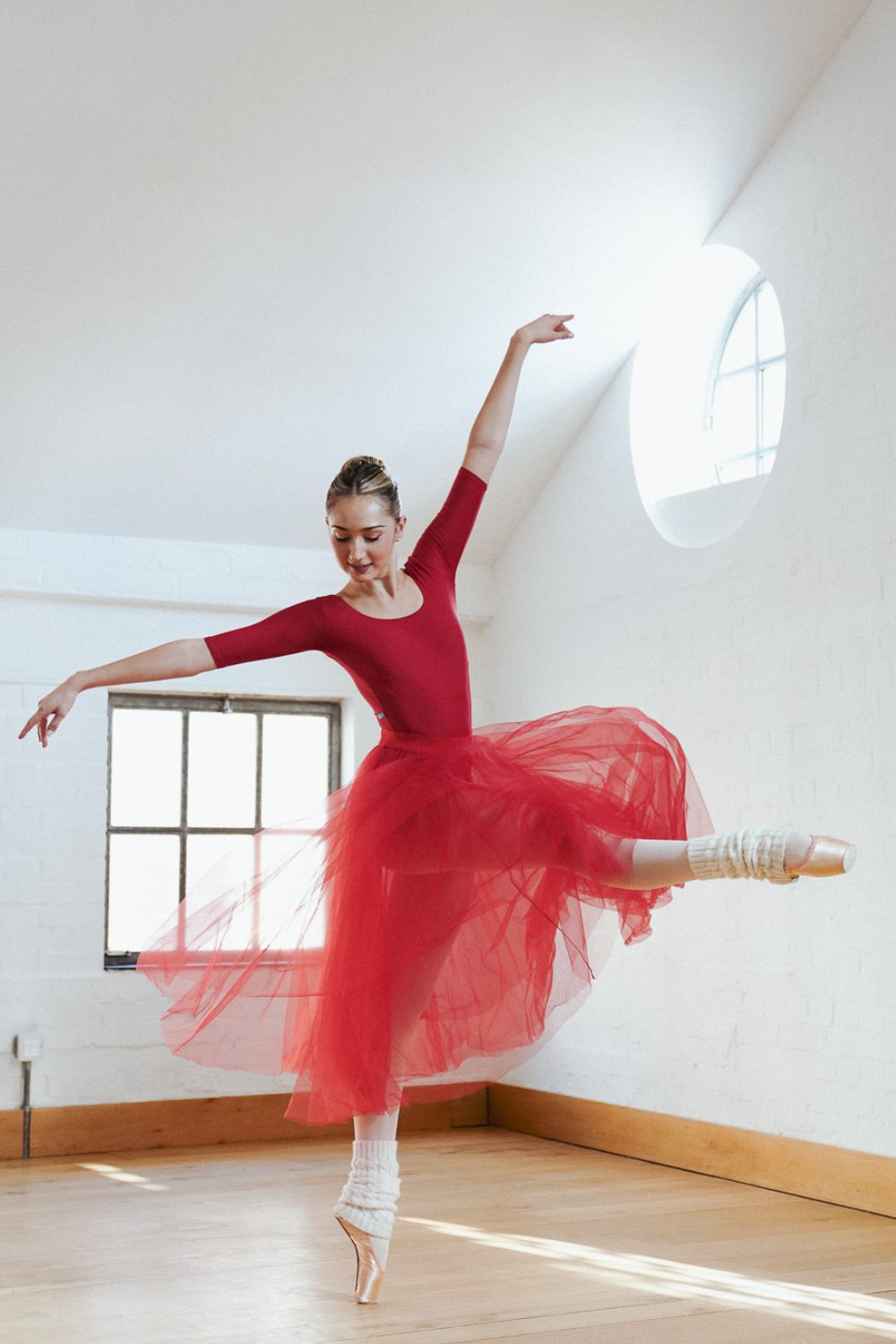 Women's Barcelona Half Sleeve Leotard - Red with velvet trim