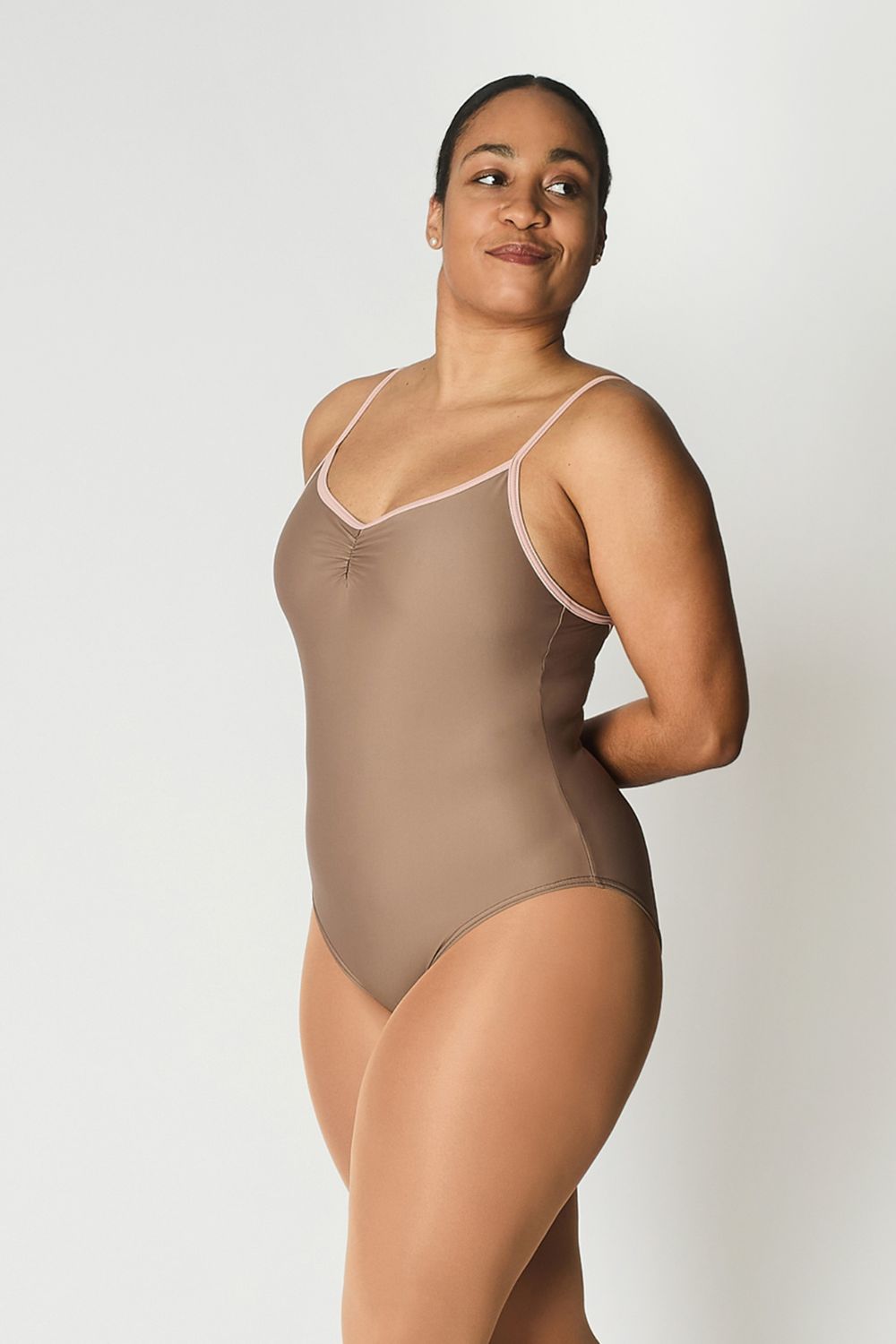 Women's Haina Camisole Leotard - Mocha and Oyster Pink