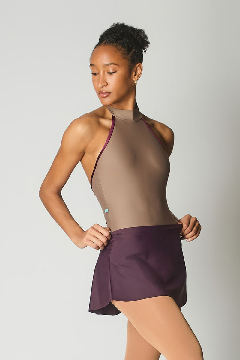 Women's Henderson Halter Neck Leotard- Mocha with Cherry Noir