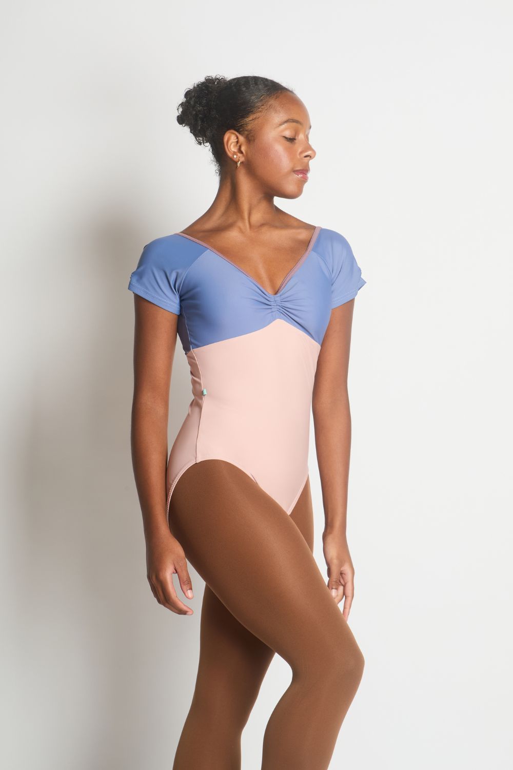 Women's Alexandria Cap Sleeve Ballet Leotard - Film Blue and Oyster Pink