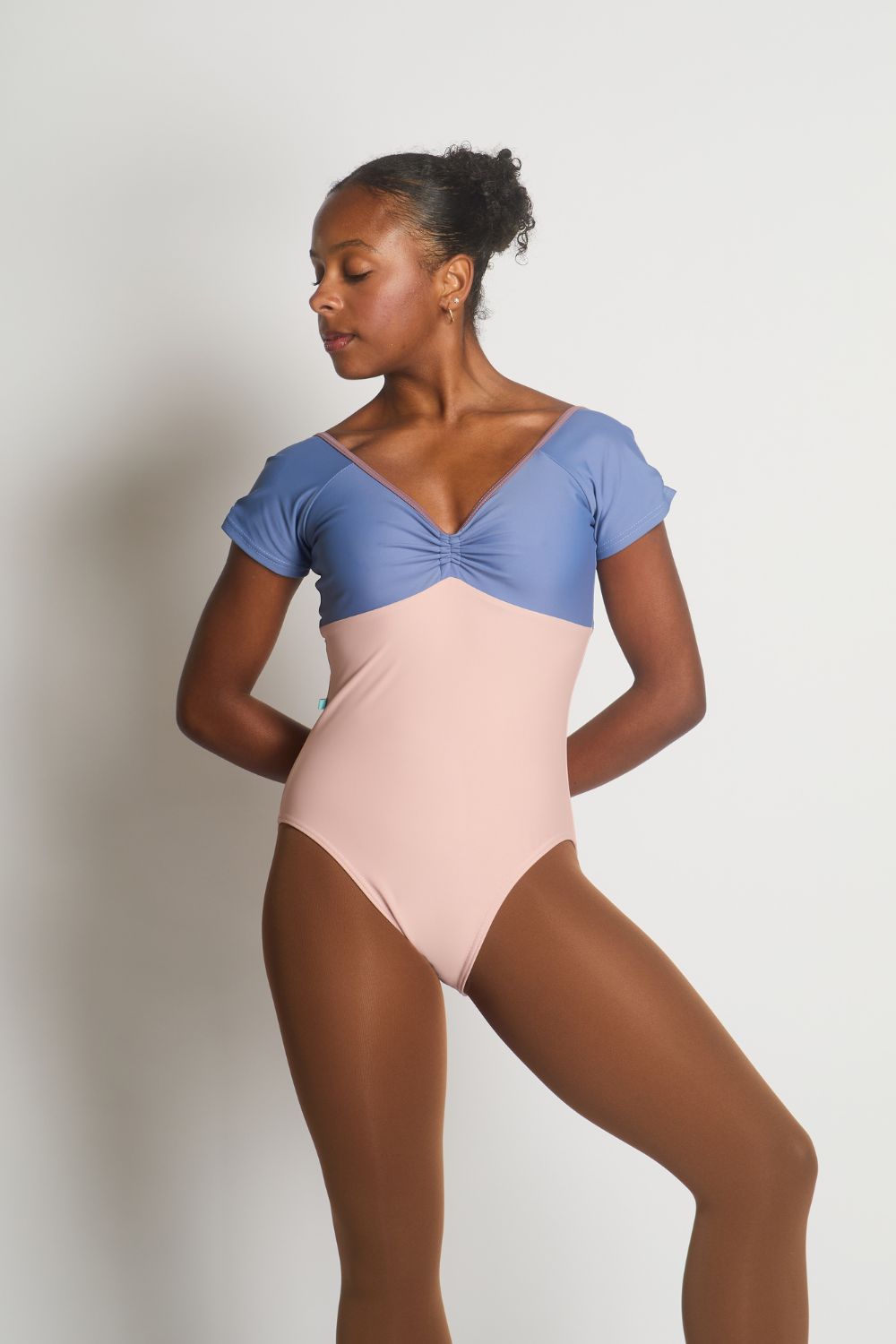 Women's Alexandria Cap Sleeve Ballet Leotard - Film Blue and Oyster Pink