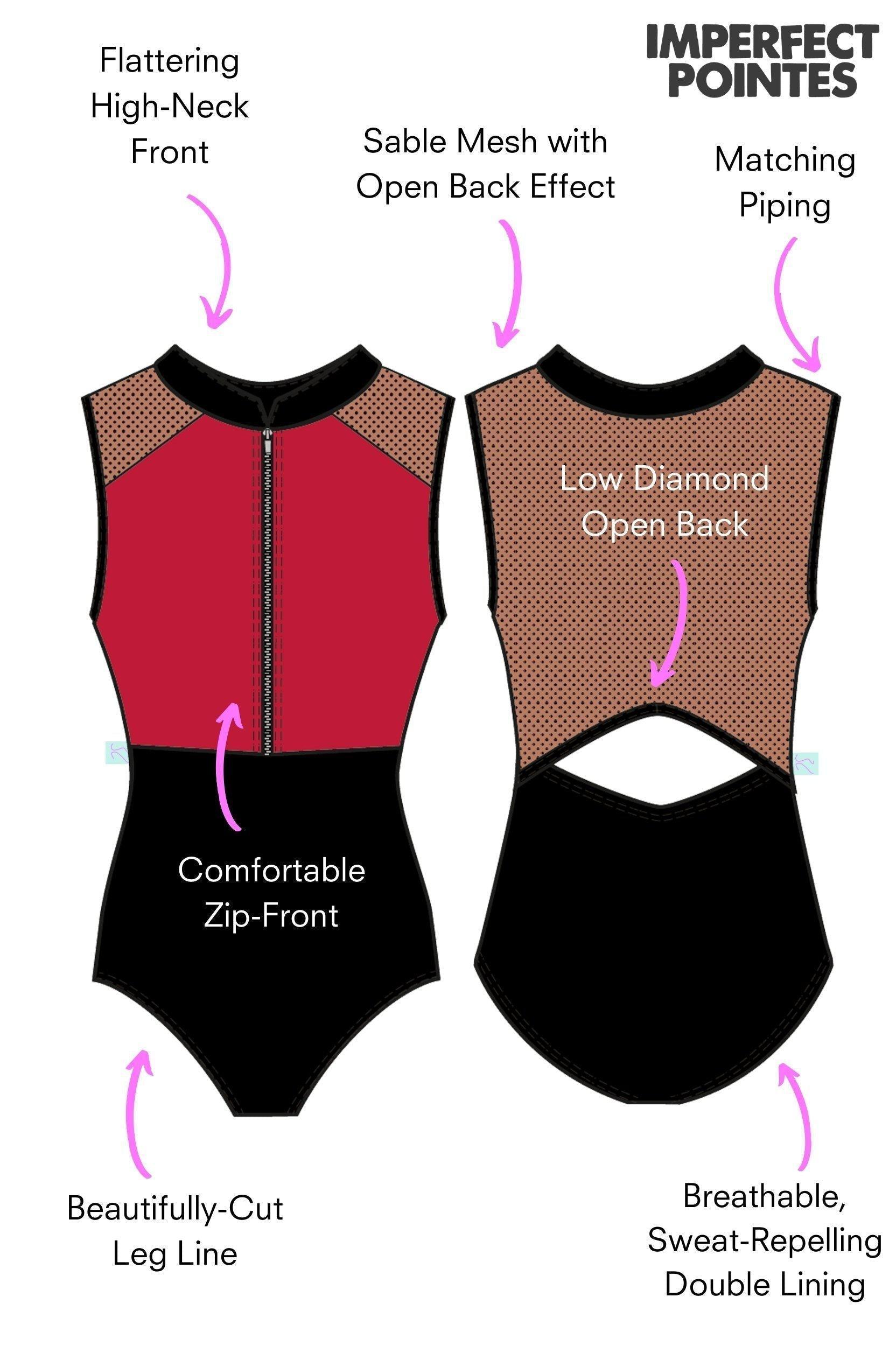 Women's Tuscany Zip Front Leotard - Sporty Red & Black-Women's Leotard-XS-Imperfect Pointes