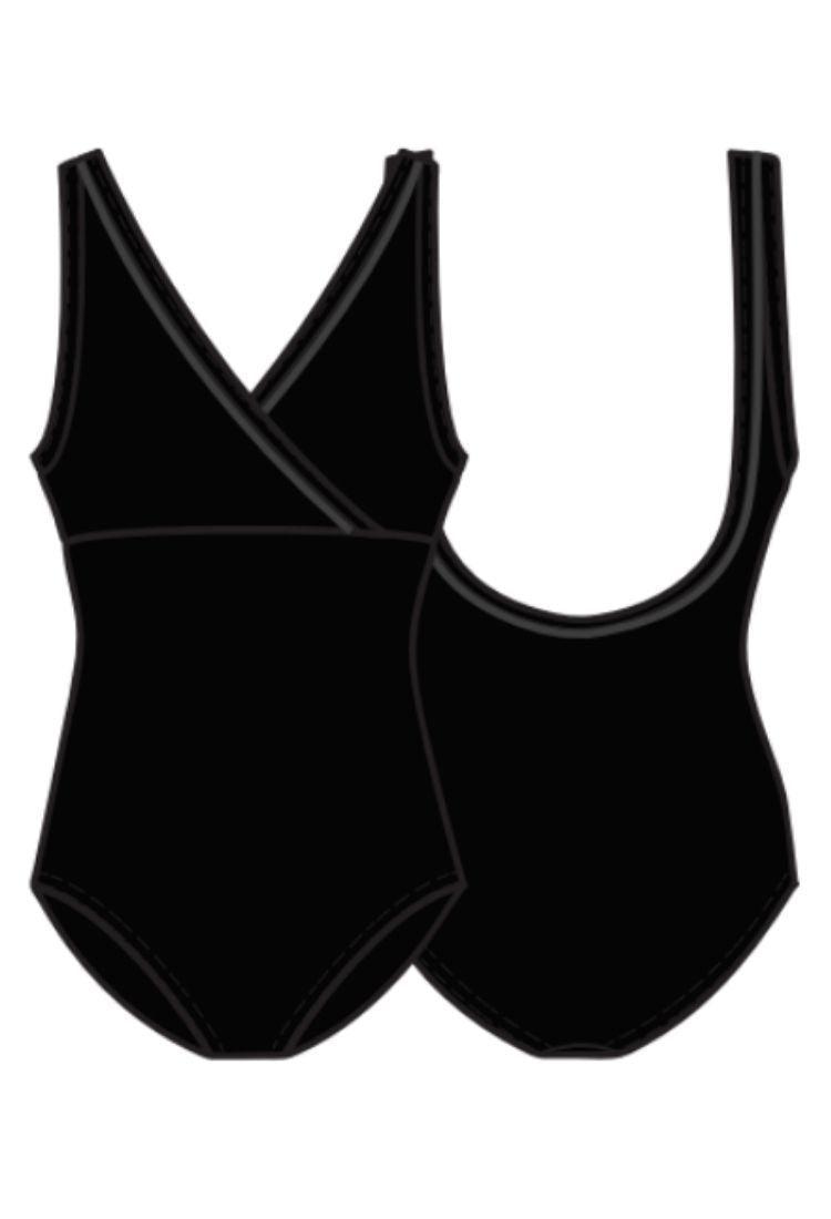 Girl's V Front Cross Over Leotard with Trim- Black-Girl's Ballet Leotard Sustainable-Imperfect Pointes- Marseille