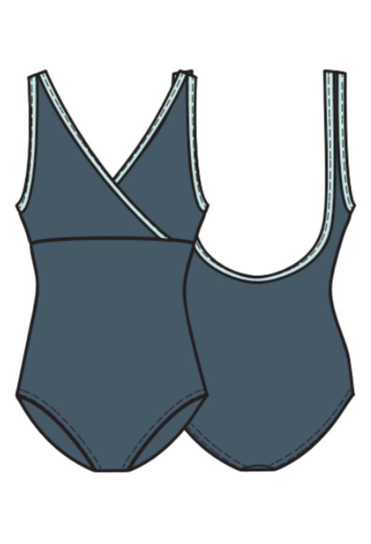 Girl's V Front Cross Over Leotard with Trim- Grey-Girl's Ballet Leotard Sustainable-Imperfect Pointes- Marseille
