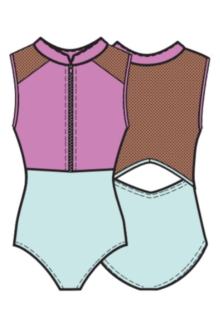 Girls Tuscany Zip Front Leotard-Cupcake Pink and Minty-Imperfect Pointes