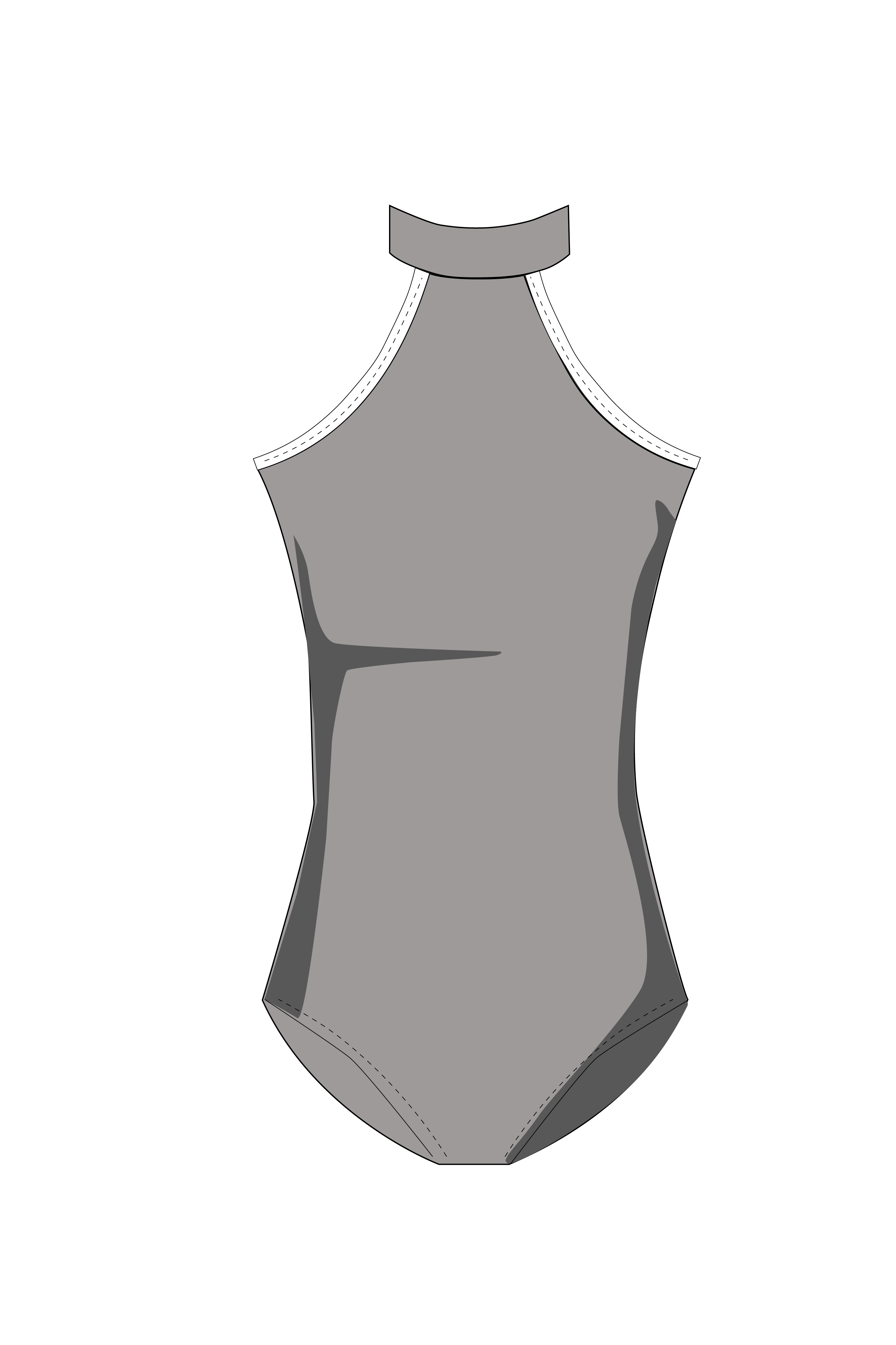Gray leotard illustration with white trim on a white background