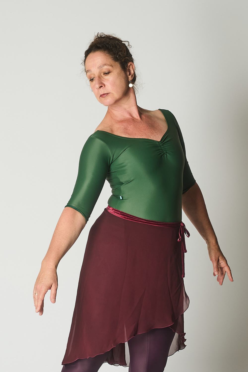 Women's Barcelona Ruched Half Sleeve Leotard - Pine Green