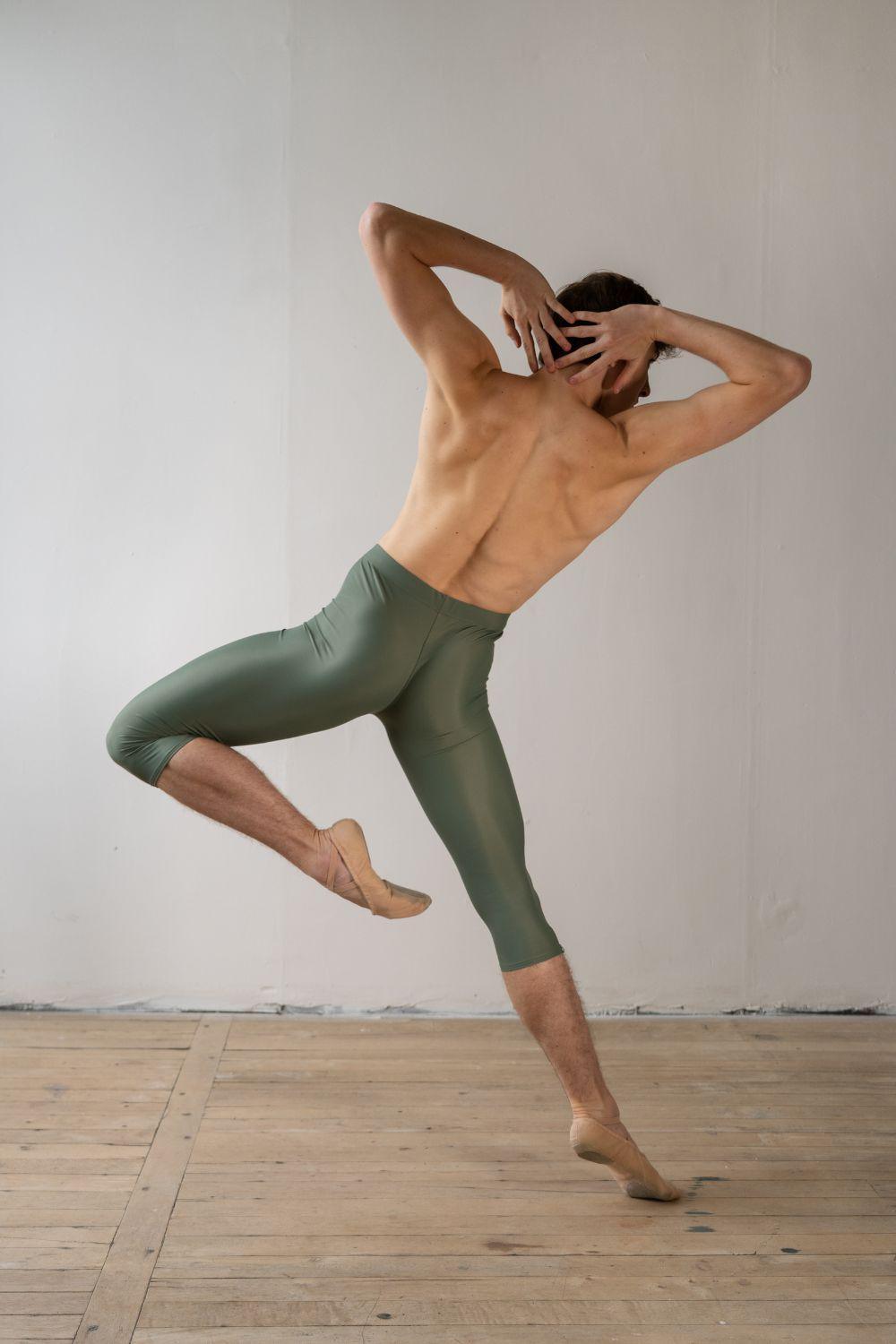 Men's Below Knee Dance Tights - Army Green-Men's Ballet Tights Sustainable-Imperfect Pointes- Modbury