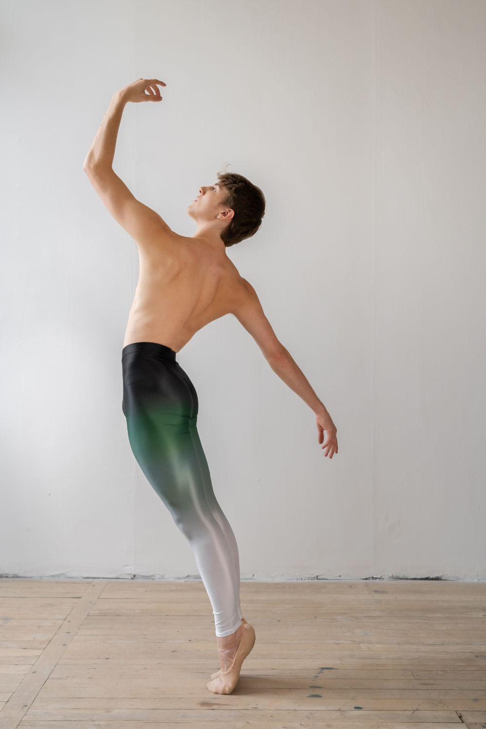 Men's Dance Tights - Ombre Green-Men's Sustainable Ballet Tights-Imperfect Pointes- Po Delta