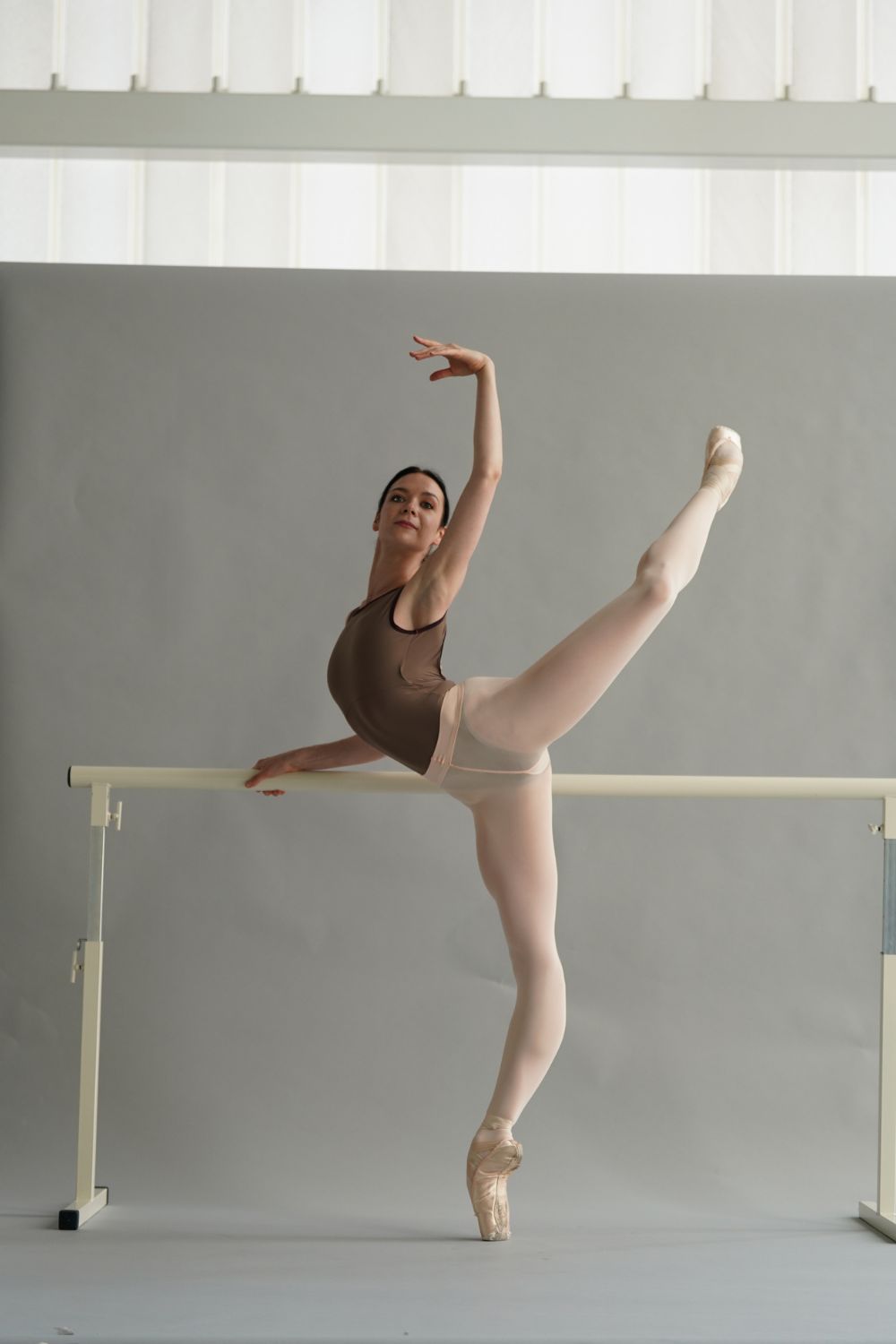 Mersey Sleeveless Boatneck Leotard - Mocha with Cherry Noir trim