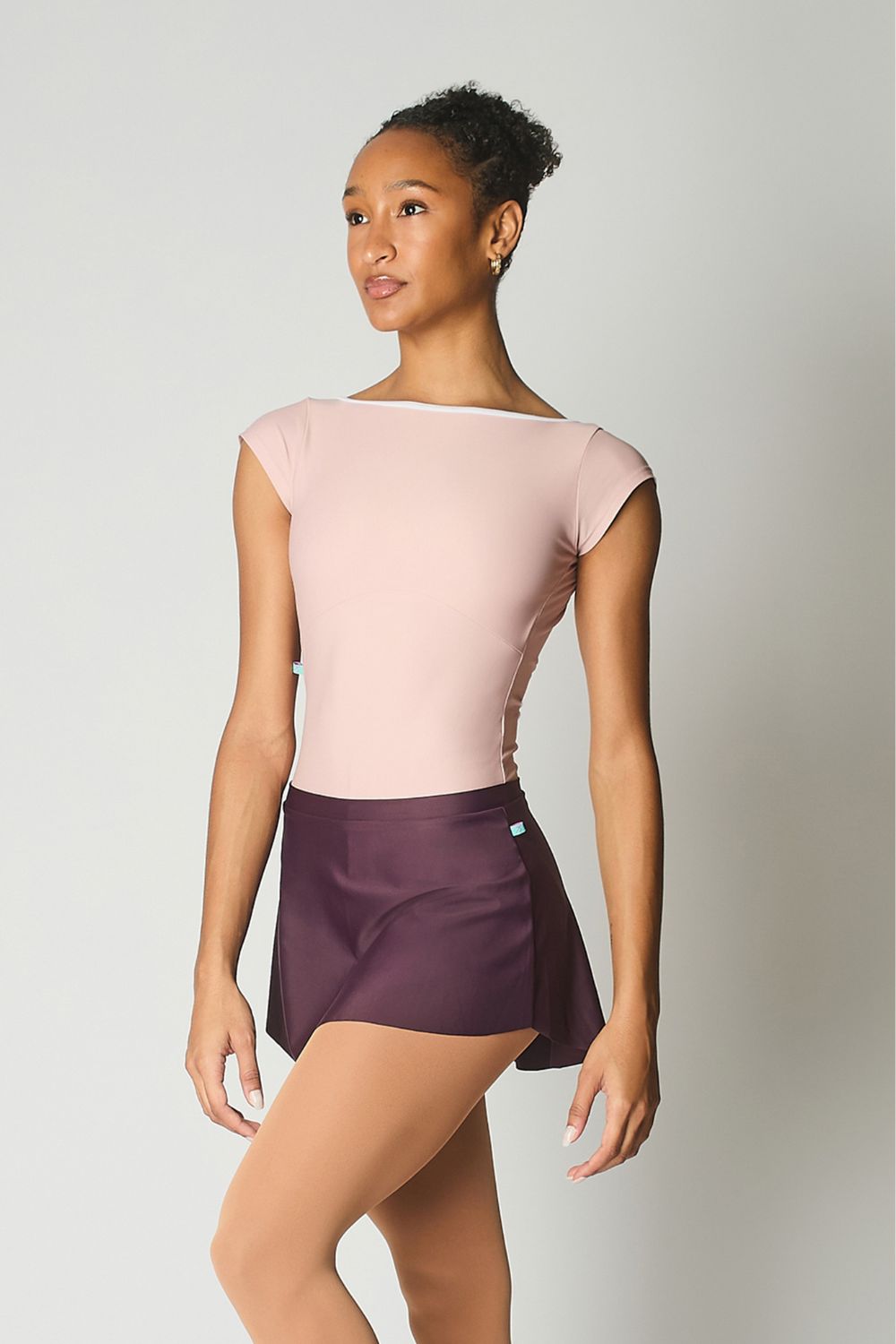 Women's Mersey Cap Sleeve Ballet Leotard - Oyster Pink and White