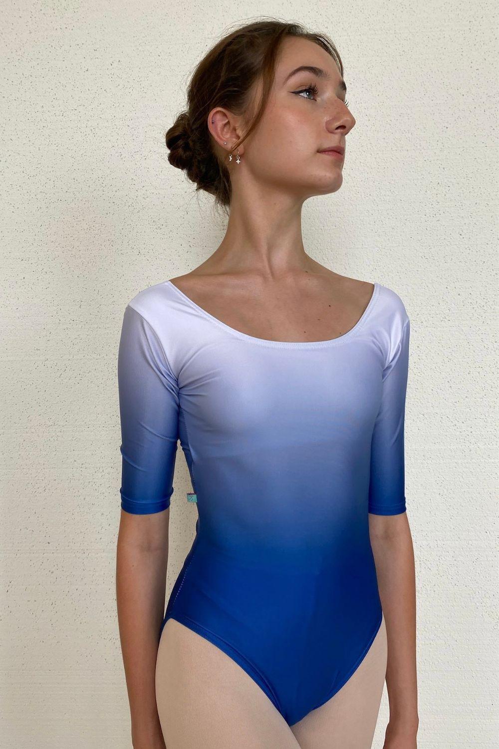 Women's Barcelona Half Sleeve Leotard - Blue Ombre Ocean-Women's Ballet Leotard Sustainable-Imperfect Pointes