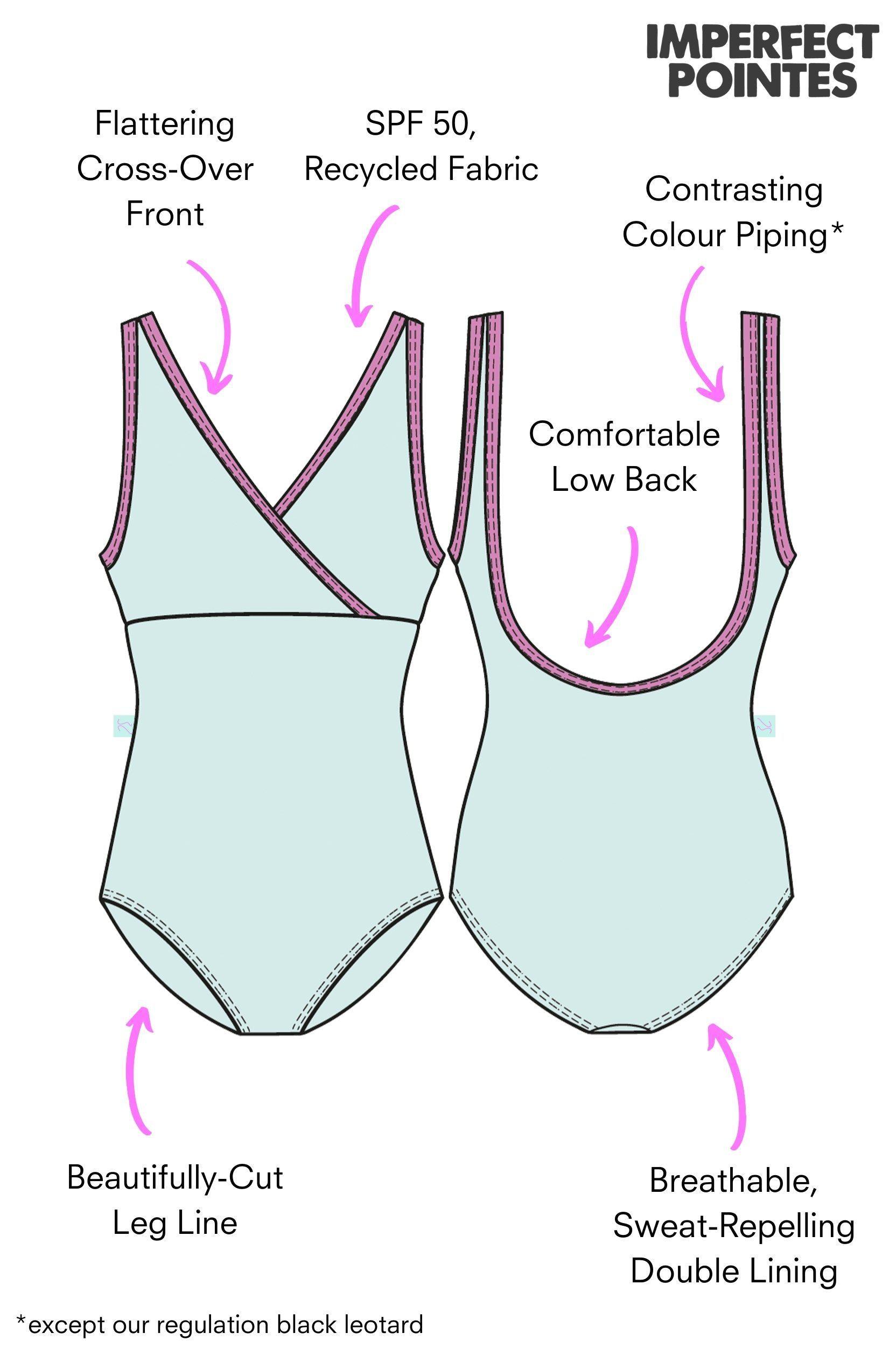 Women's V Front Cross Over Leotard with Trim- Grey-Women's Ballet Leotard Sustainable-Imperfect Pointes- Marseille